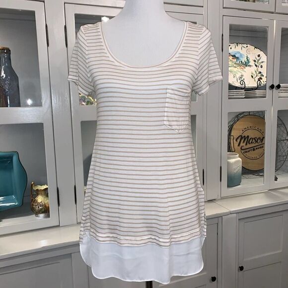 WHBM 100% Modal Short Sleeve Striped Tunic - Picture 1 of 7